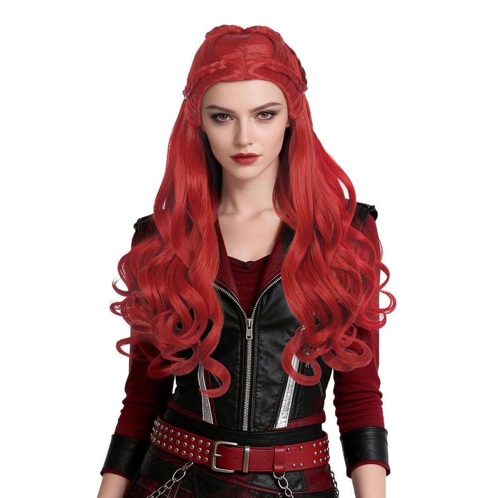 Long Red Wavy Curly Braided Cosplay Wig Adult Anime Kpop Halloween - Picture 1 of 10